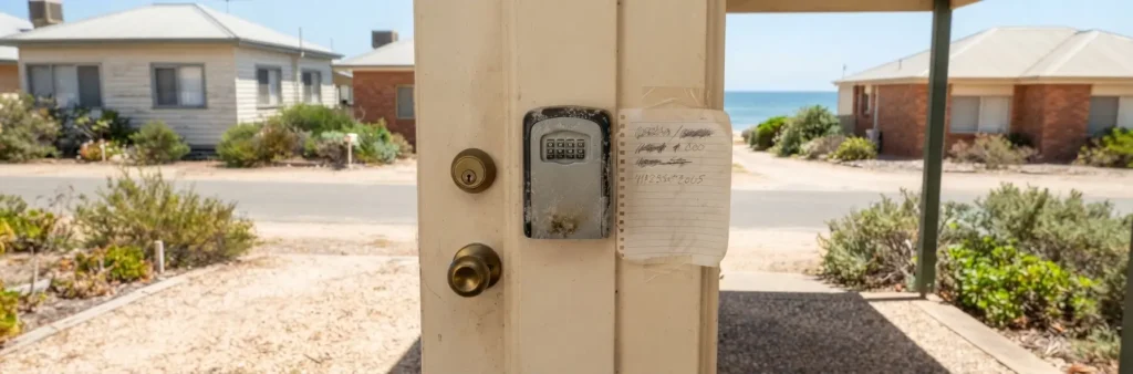 Rental property entry with keypad lock and key lock near the Esplanade